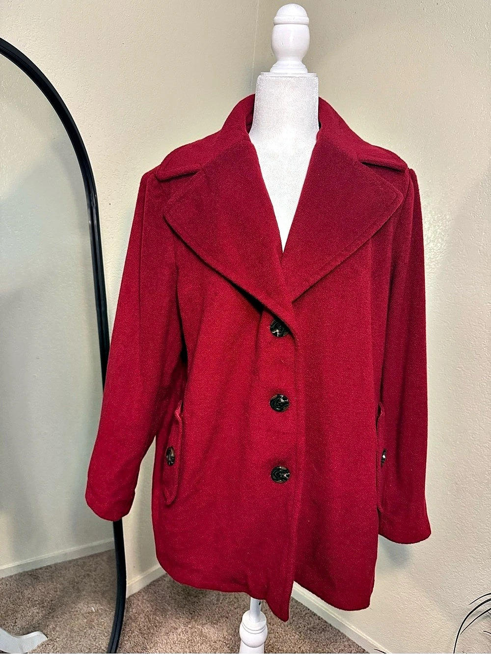 Calvin Klein Red Pea Coat Size 0X Like New